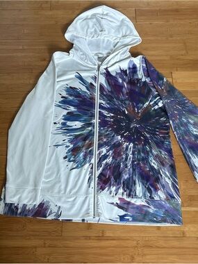 CJ Banks White Hooded Zip Jacket with Purple & Blue Accents